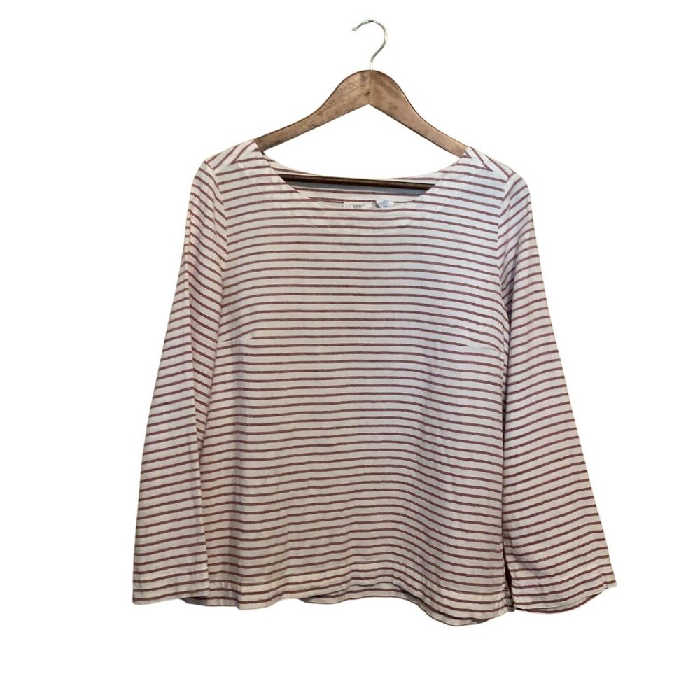 Sigrid & Olsen Women's Top Long Sleeve Red Stripes Linen‎ Sz M Lagenlook Coastal